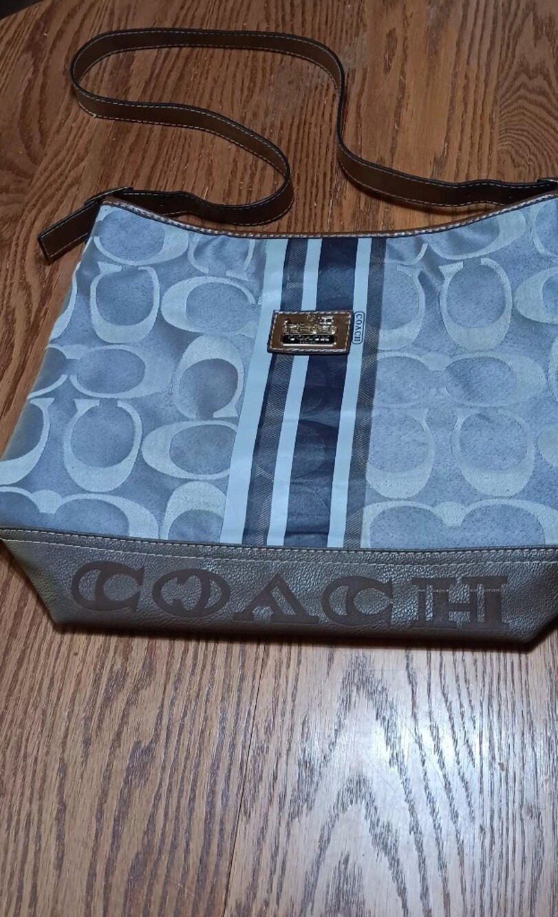 Vtg. Coach Hobo Bag Gray & Brown Signature Design